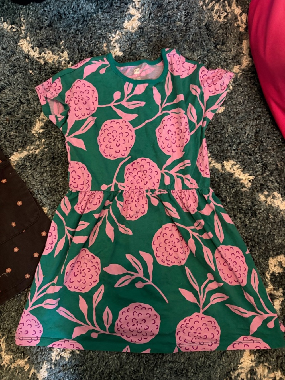 Kids Floral Tee Dress - Pink on Green